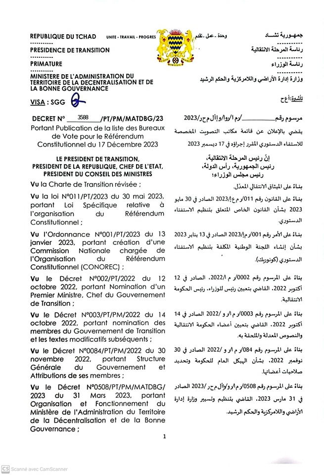 Tchad : liste des bureaux de vote pour le référendum constitutionnel du 17 décembre 2023