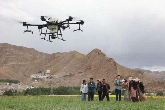 A training session on the operations of drones for plant protection is carried out in southwest China's Xizang autonomous region. (Photo by Wang Hu/People's Daily Online) A training session on the operations of drones for plant protection is carried out in southwest China's Xizang autonomous region. (Photo by Wang Hu/People's Daily Online)