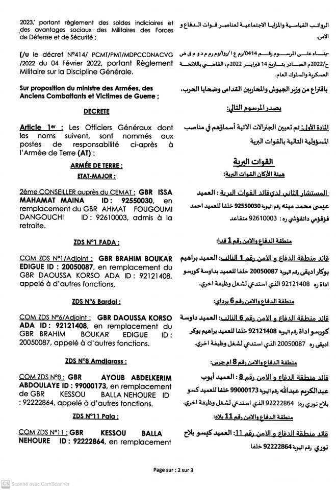 Tchad : nomination d'officiers généraux des forces de défense et de sécurité à l'armée de terre Tchad : nomination d'officiers généraux des forces de défense et de sécurité à l'armée de terre