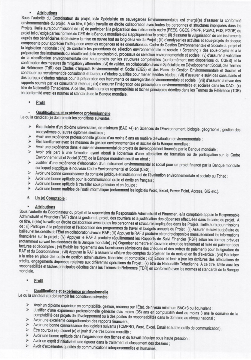 Tchad : le projet SWEDD lance un avis de recrutement de personnel sur une base compétitive Tchad : le projet SWEDD lance un avis de recrutement de personnel sur une base compétitive