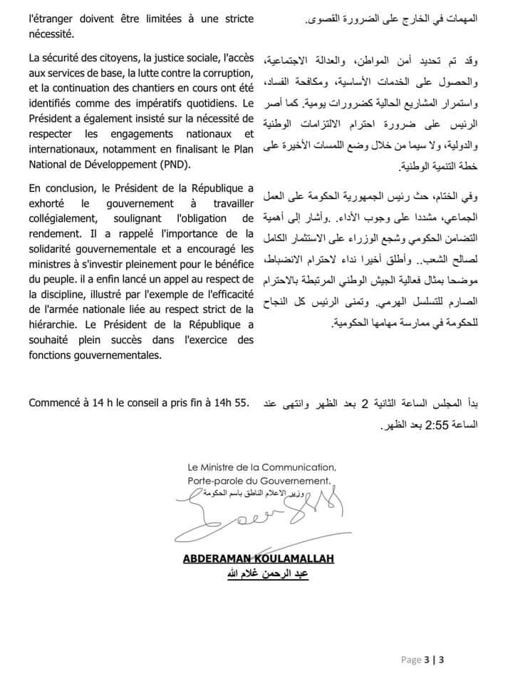 Tchad : compte rendu du premier Conseil Ordinaire des ministres de la 5ème République