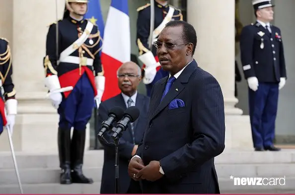 Chadian President Idriss Deby Itno speaks to journalists after meeting with the French president at the Elysee Palace in Paris on May 14, 2015. AFP PHOTO / FRANCOIS GUILLOT (Photo credit should read FRANCOIS GUILLOT/AFP/Getty Images)