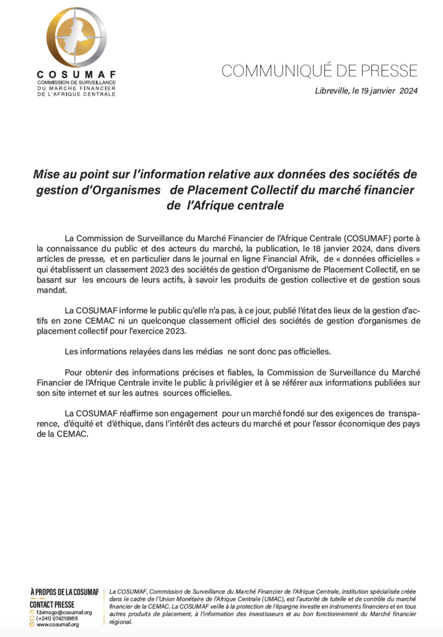 La COSUMAF met en garde contre la diffusion de données non fiables sur la gestion d'actifs La COSUMAF met en garde contre la diffusion de données non fiables sur la gestion d'actifs