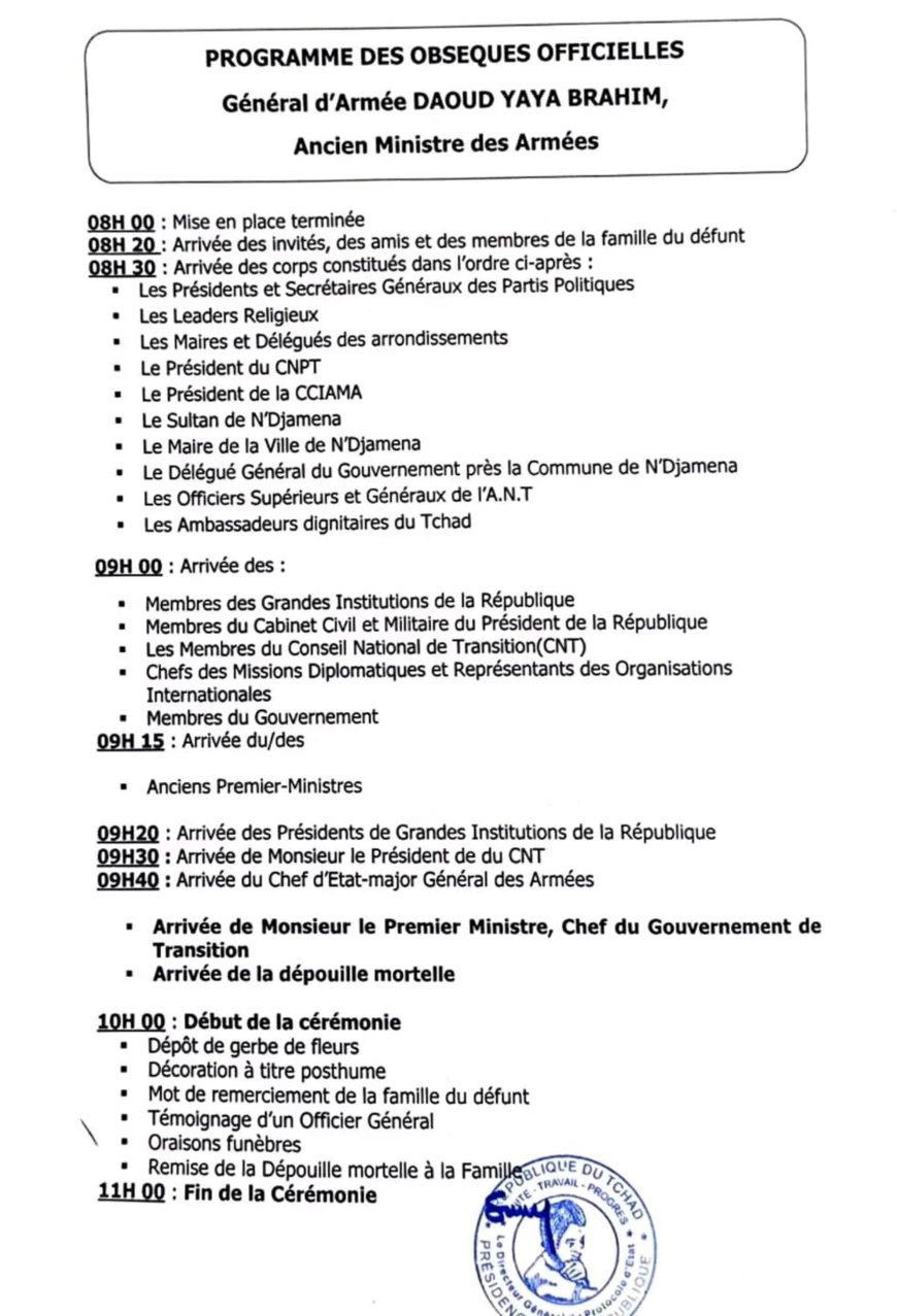 Tchad : Des obsèques officielles pour le Général d’armée Daoud Yaya Brahim
