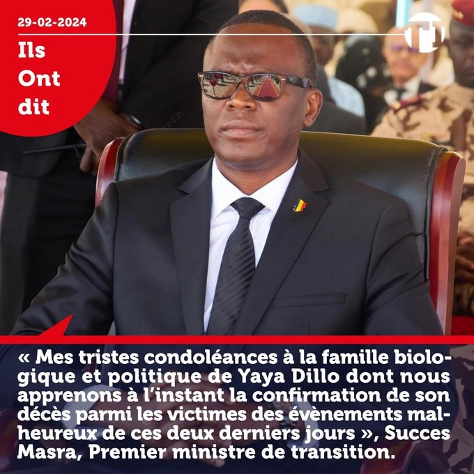 Tchad : Le Premier ministre Succès Masra exprime ses « tristes condoléances » à la famille de Yaya Dillo Tchad : Le Premier ministre Succès Masra exprime ses « tristes condoléances » à la famille de Yaya Dillo