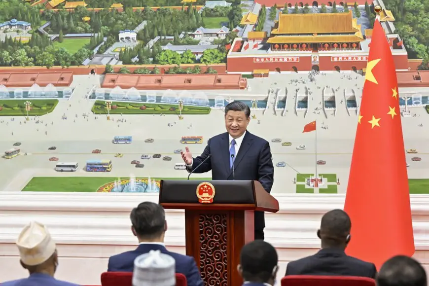Chinese President Xi Jinping delivers a speech after receiving the credentials of 70 ambassadors to China at the Great Hall of the People in Beijing, capital of China, April 24, 2023. (Xinhua/Yin Bogu)