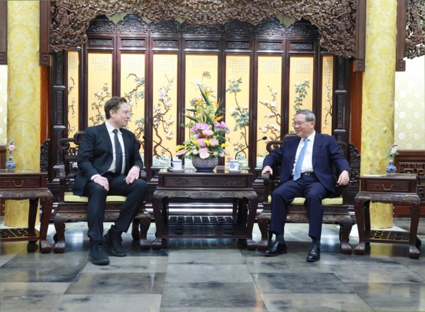 Chinese Premier Li Qiang meets with Elon Musk, CEO of the U.S. electric carmaker Tesla, in Beijing, capital of China, April 28, 2024. (Xinhua/Wang Ye) Chinese Premier Li Qiang meets with Elon Musk, CEO of the U.S. electric carmaker Tesla, in Beijing, capital of China, April 28, 2024. (Xinhua/Wang Ye)