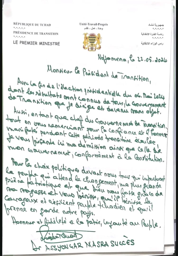 Tchad : le premier ministre Succes Masra présente sa démission Tchad : le premier ministre Succes Masra présente sa démission