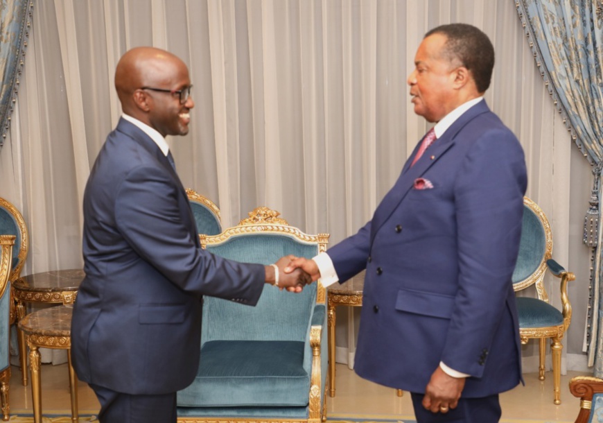 Poignée de main fraternelle entre Olivier Jean Patrick et Denis Sassou N'Guesso Poignée de main fraternelle entre Olivier Jean Patrick et Denis Sassou N'Guesso