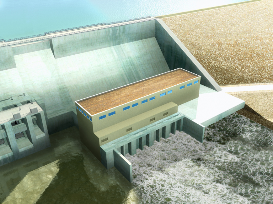 La maquette de l'usine de pied du projet hydroélectrique.
