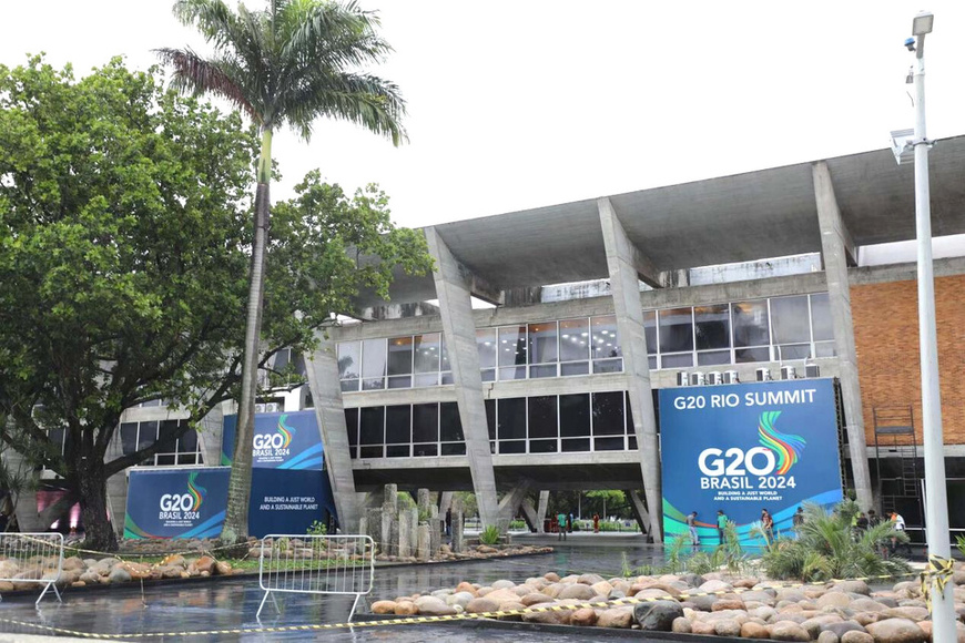 Photo shows the exterior of the venue for the 19th G20 Summit in Rio de Janeiro, Brazil. (Photo by Cao Shiyun/People's Daily) Photo shows the exterior of the venue for the 19th G20 Summit in Rio de Janeiro, Brazil. (Photo by Cao Shiyun/People's Daily)