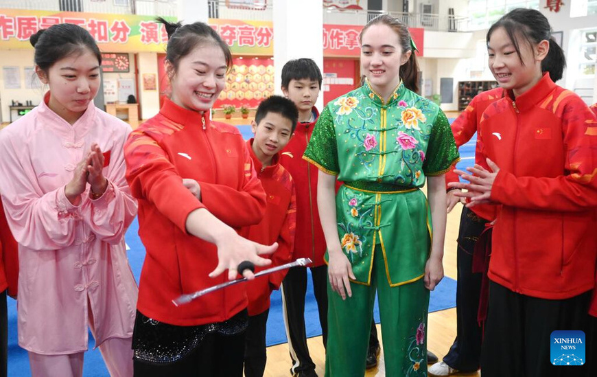 American and Chinese young people exchange martial arts skills in Fuzhou, southeast China's Fujian Province, Dec. 28, 2024. Young people from China and U.S. attended a martial arts cultural exchange event here on Saturday. (Xinhua/Lin Shanchuan) American and Chinese young people exchange martial arts skills in Fuzhou, southeast China's Fujian Province, Dec. 28, 2024. Young people from China and U.S. attended a martial arts cultural exchange event here on Saturday. (Xinhua/Lin Shanchuan)