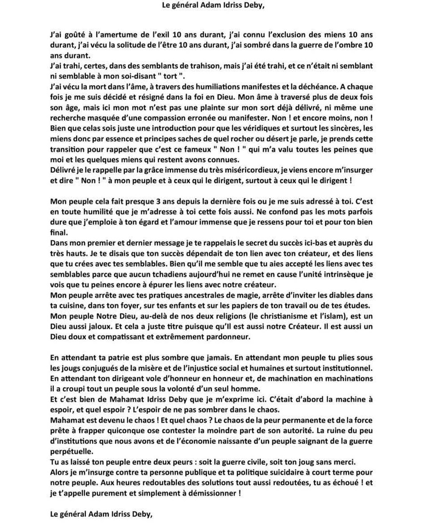 Tchad : « Comment est-il devenu général ? », le chef de l’État répond au général Adam Idriss Deby Tchad : « Comment est-il devenu général ? », le chef de l’État répond au général Adam Idriss Deby