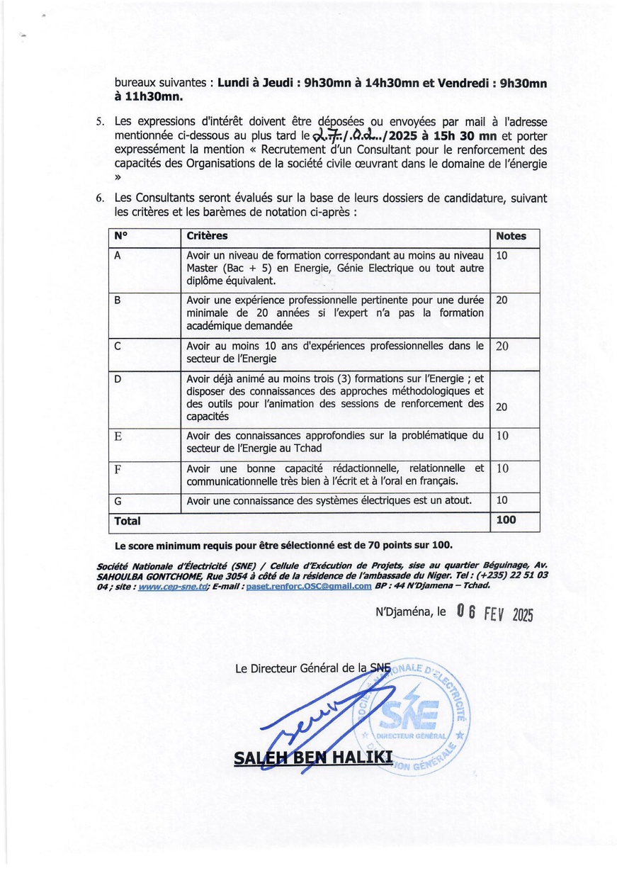 Tchad : Avis à Manifestation d'Intérêt pour le renforcement des capacités des OSC oeuvrant dans le domaine de l'énergie (CEP-SNE) Tchad : Avis à Manifestation d'Intérêt pour le renforcement des capacités des OSC oeuvrant dans le domaine de l'énergie (CEP-SNE)
