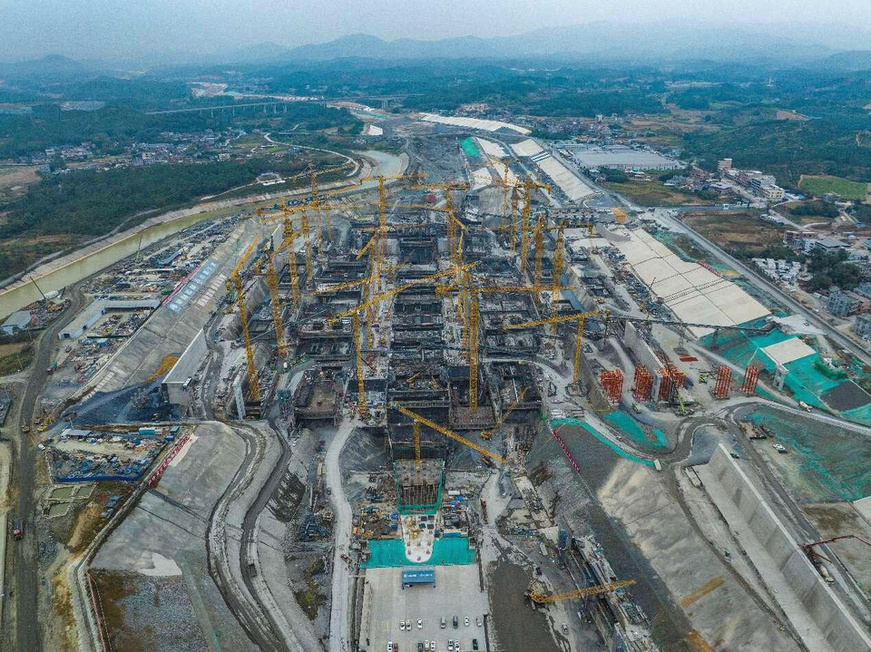 Photo taken on Dec. 12, 2024 shows the construction site of the Qishi junction of the Pinglu Canal in Qinzhou, south China's Guangxi Zhuang autonomous region. (Photo by Li Zheng/People's Daily Online) Photo taken on Dec. 12, 2024 shows the construction site of the Qishi junction of the Pinglu Canal in Qinzhou, south China's Guangxi Zhuang autonomous region. (Photo by Li Zheng/People's Daily Online)