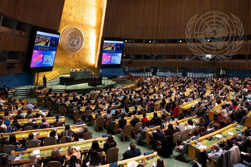 Vue de la salle de l'Assemblée générale, à l'occasion de la soixante-neuvième session de la Commission de la condition de la femme (CSW69/Beijing+30). Photo : media.un.org Vue de la salle de l'Assemblée générale, à l'occasion de la soixante-neuvième session de la Commission de la condition de la femme (CSW69/Beijing+30). Photo : media.un.org