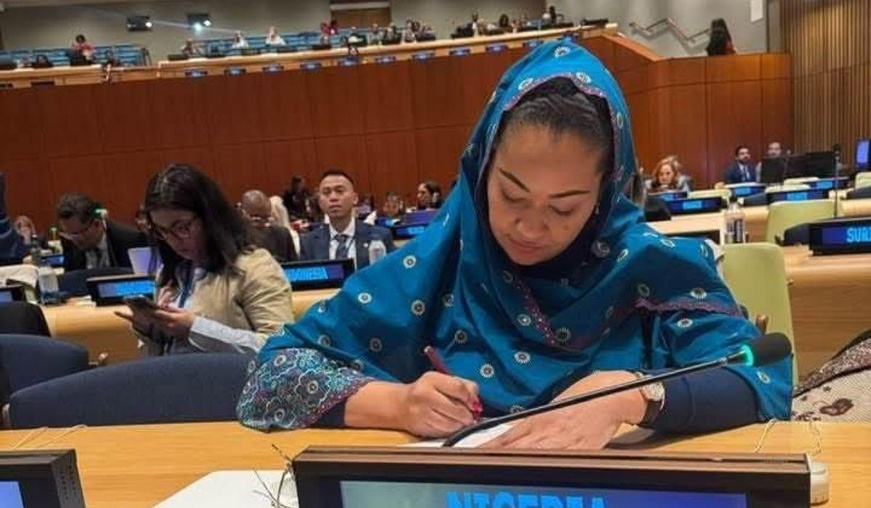 Natasha Akpoti-Uduaghan au forum de l'ONU. Photo; le soleil.ng Natasha Akpoti-Uduaghan au forum de l'ONU. Photo; le soleil.ng