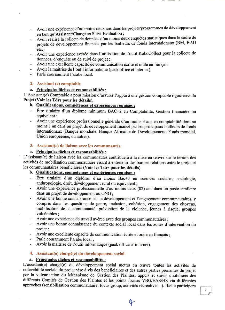 Tchad : Avis de recrutement d'assistants techniques dans le cadre du Projet RESITCHAD Tchad : Avis de recrutement d'assistants techniques dans le cadre du Projet RESITCHAD