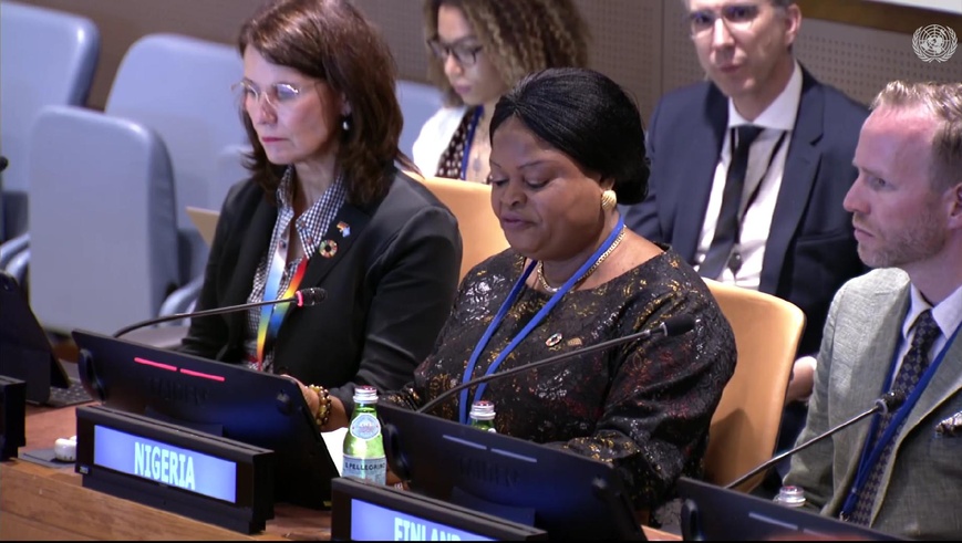 La princesse Adejoke Orelope-Adefulire, assistante spéciale principale du Président pour les ODD, délivrant un message lors d'un événement du Forum politique de haut niveau. Photo : media.un.org La princesse Adejoke Orelope-Adefulire, assistante spéciale principale du Président pour les ODD, délivrant un message lors d'un événement du Forum politique de haut niveau. Photo : media.un.org