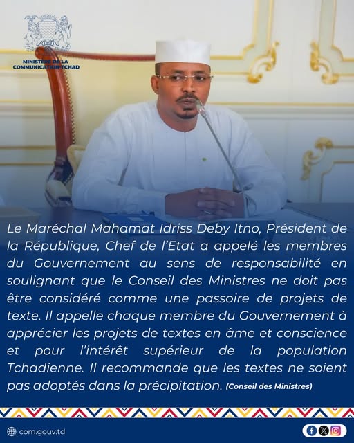 Tchad : Le Président Déby appelle les ministres à la rigueur Tchad : Le Président Déby appelle les ministres à la rigueur