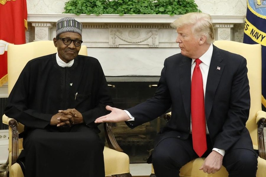 Le président américain Donald Trump rencontre le président nigérian Muhammadu Buhari dans le bureau ovale de la Maison Blanche à Washington, le 30 avril 2018. Photo : Kevin Lamarque/Reuters Le président américain Donald Trump rencontre le président nigérian Muhammadu Buhari dans le bureau ovale de la Maison Blanche à Washington, le 30 avril 2018. Photo : Kevin Lamarque/Reuters