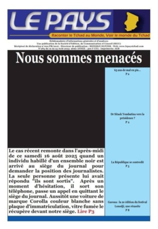 Tchad : la CPJ appelle les autorités à garantir la sécurité du journal Le Pays Tchad : la CPJ appelle les autorités à garantir la sécurité du journal Le Pays