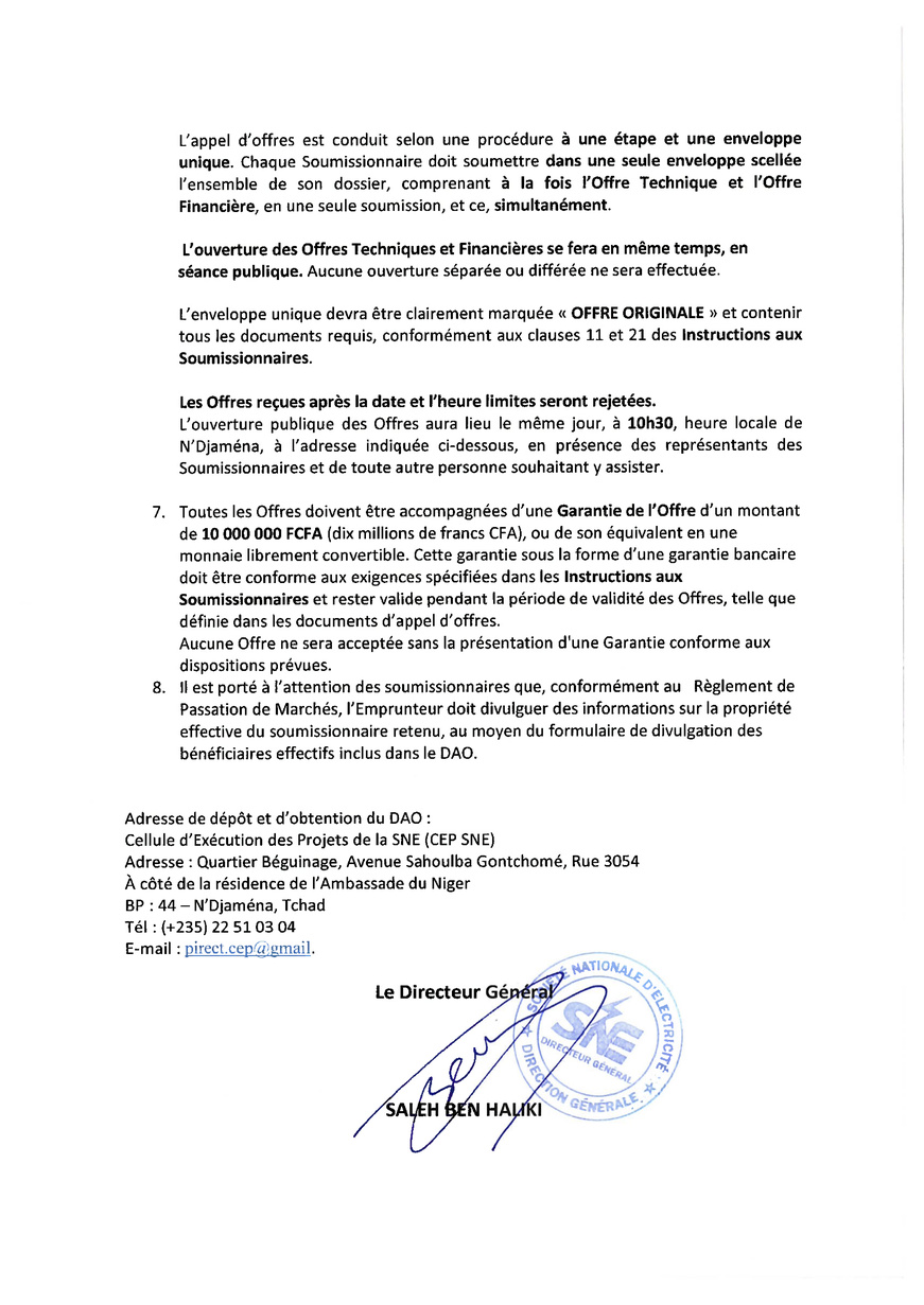 Tchad : Avis d'Appel d'Offres pour acquisition des équipements de protection individuelle (Projet PAAET)