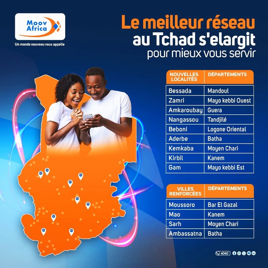 Tchad : Moov Africa continue de renforcer sa couverture réseau pour mieux servir ses abonnés Tchad : Moov Africa continue de renforcer sa couverture réseau pour mieux servir ses abonnés
