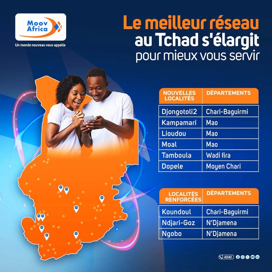 Tchad : Moov Africa continue de renforcer sa couverture réseau pour mieux servir ses abonnés Tchad : Moov Africa continue de renforcer sa couverture réseau pour mieux servir ses abonnés