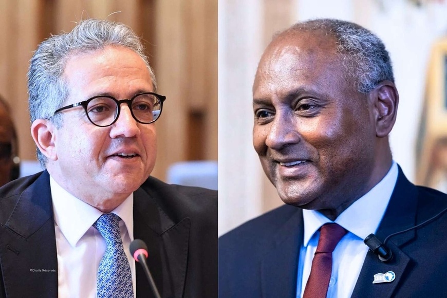 L'Égyptien Khaled el-Enany et le congolais Firmin Edouard Matoko. (Photo Forbes)