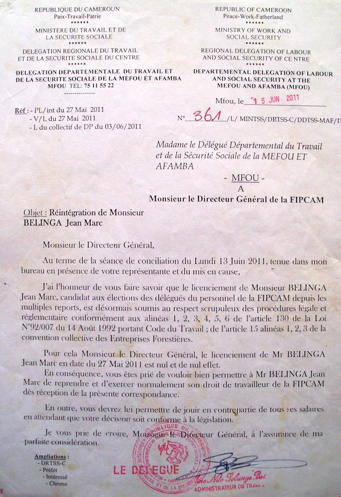 Cameroun: Le directeur général de FIPCAM refuse de respecter une décision du ministère du travail