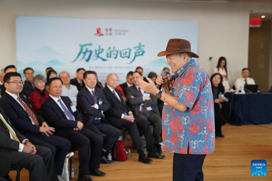 Gordon Trimble, a member of the "Friends of Kuliang," shares the story of his family with Kuliang at the 2025 Kuliang Forum in New York, the United States, on Nov. 25, 2025. (Xinhua/Zhang Fengguo)