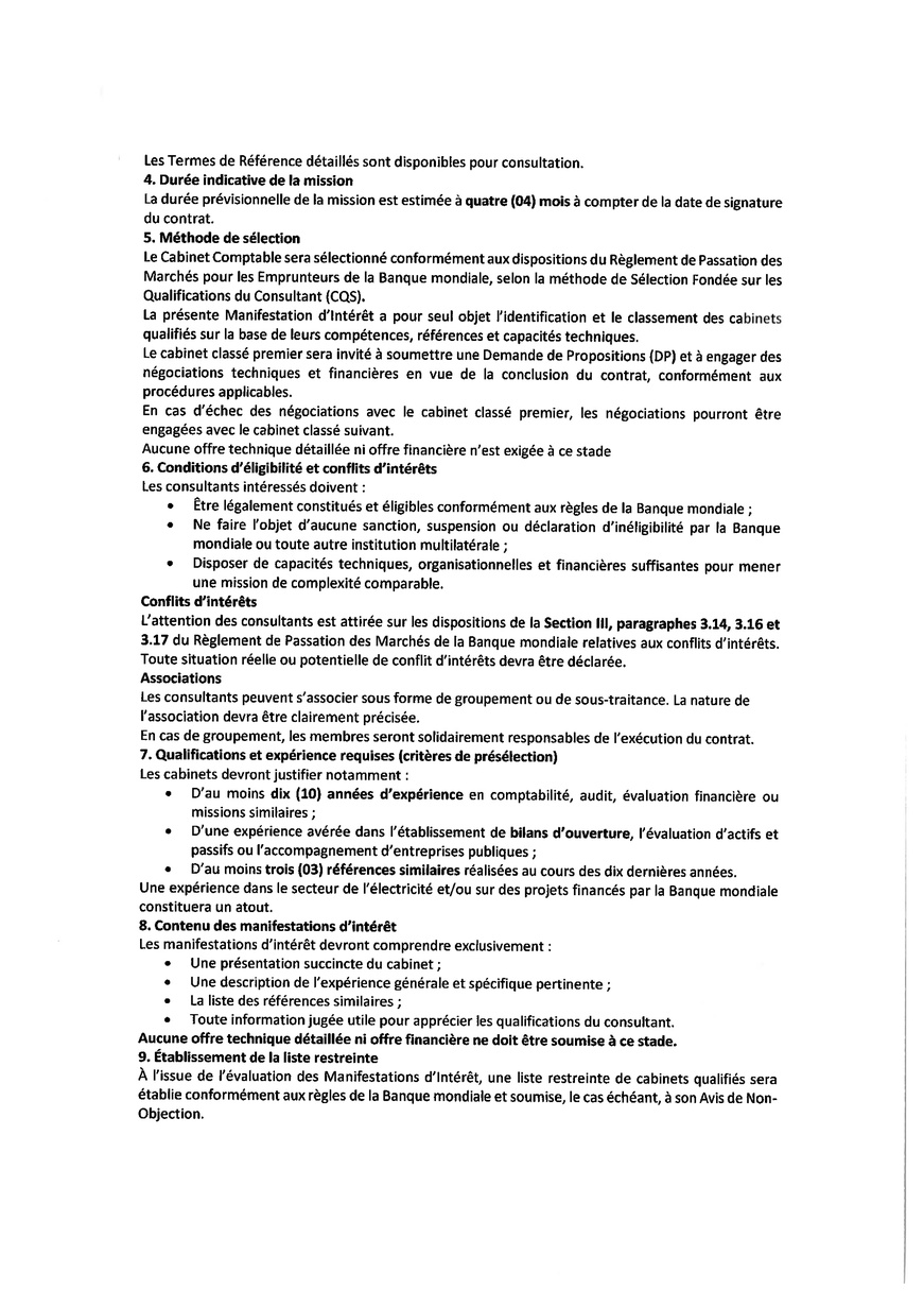 Tchad : Appel à Manifestation d'Intérêt pour le recrutement d'un Cabinet Comptable (Projet PAAET/TchadElec) Tchad : Appel à Manifestation d'Intérêt pour le recrutement d'un Cabinet Comptable (Projet PAAET/TchadElec)