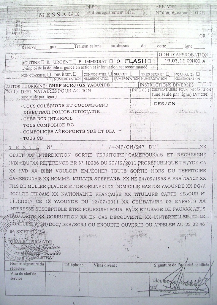 Cameroun/FIPCAM: Un fugitif, le directeur général, MULLER Stéphane interdit de sortie puis débarqué de l'avion.
