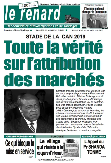 Cameroun : A la une du journal Le Renard