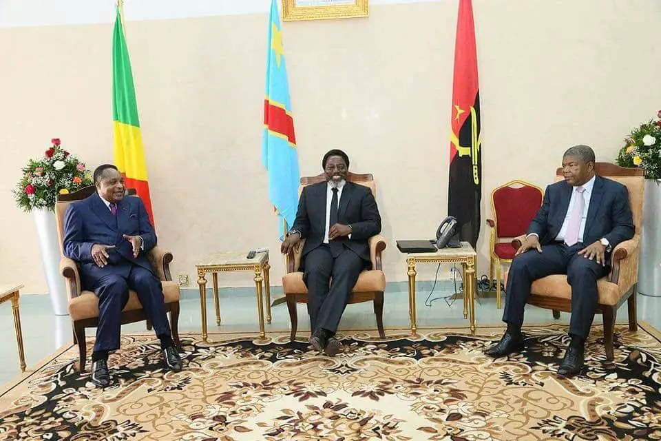 Denis Sassou N'Guesso, Joseph Kabila et Joao Lourenço, au cours de la tripartie.