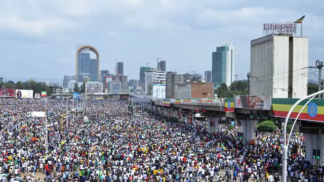 Des milliers de personnes réunies le 23 juin 2018 sur la place Meskel d'Addis Abeba pour soutenir le Premier ministre Abiy Ahmed afp.com/SAMUEL HABTAB GEBRU