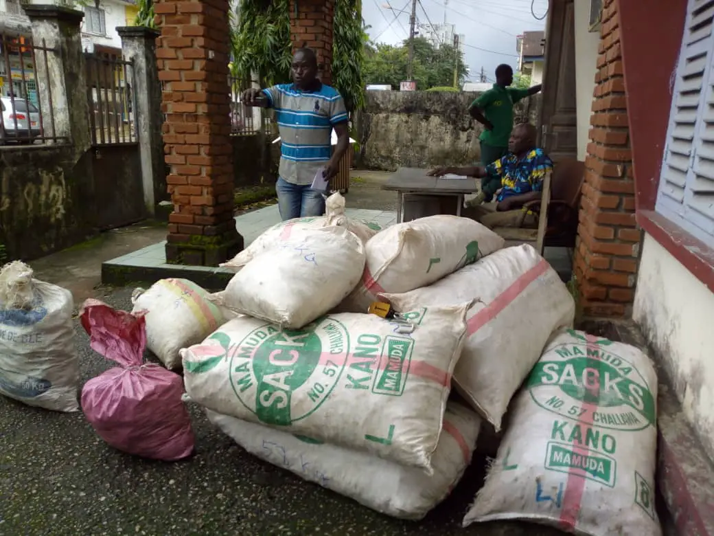 Les 700kg d’écailles de pangolins à la délégation régionale du ministère des Forêts et de la Faune à Douala.