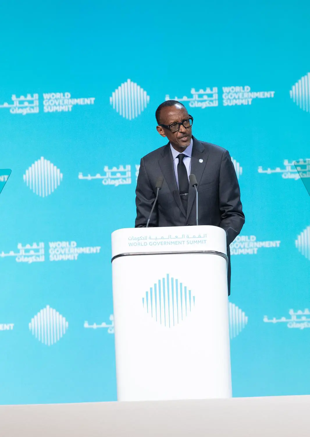 Unlimited potential. Paul Kagame, President of Rwanda, addresses the World Government Summit in Dubai. Should Africa become a united continent, he says it will realize it’s full potential. © AETOSWire