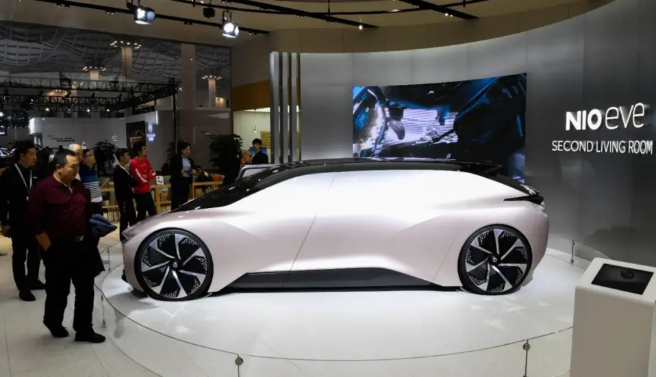 A concept car of Chinese electric automaker Nio is exhibited at Haikou New Energy Vehicle Exhibition in Haikou, south China's Hainan province, Jan. 10, 2019. (Photo by Xinhua News Agency)
