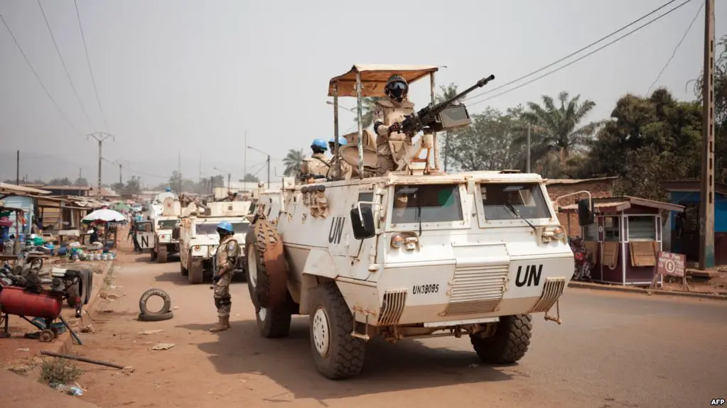 Les contingents égyptiens et portugais des Nations Unies patrouillent dans le quartier PK5 à majorité musulmane de Bangui, le 27 janvier 2018. © DR