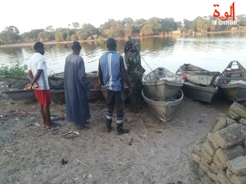 Des pirogues immobilisées par les agents de la brigade mobile des eaux et forêts au Lac Tchad. © Alwihda Info
