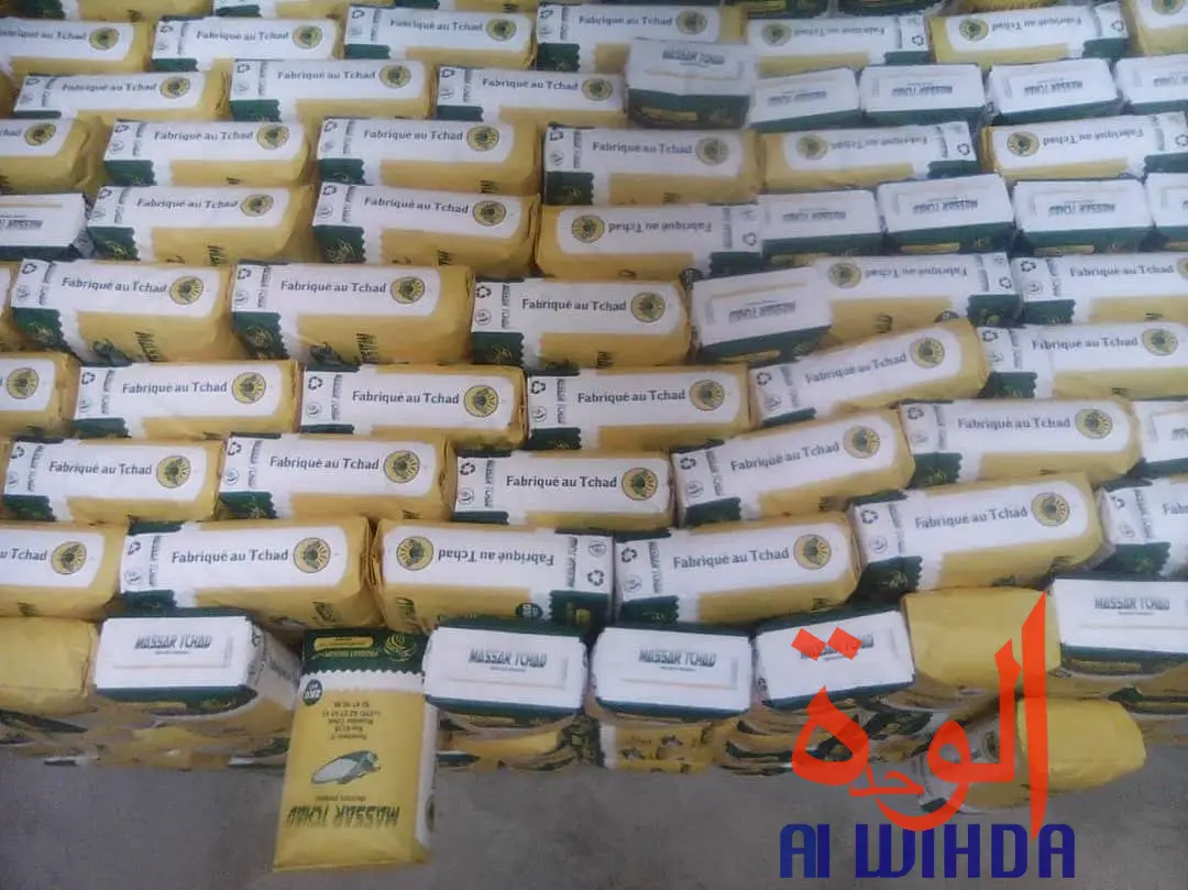 Des sacs de farine produits à Moundou dans une usine de transformation créée par des entrepreneurs privés. Tchad. © Alwihda Info/G.A.
