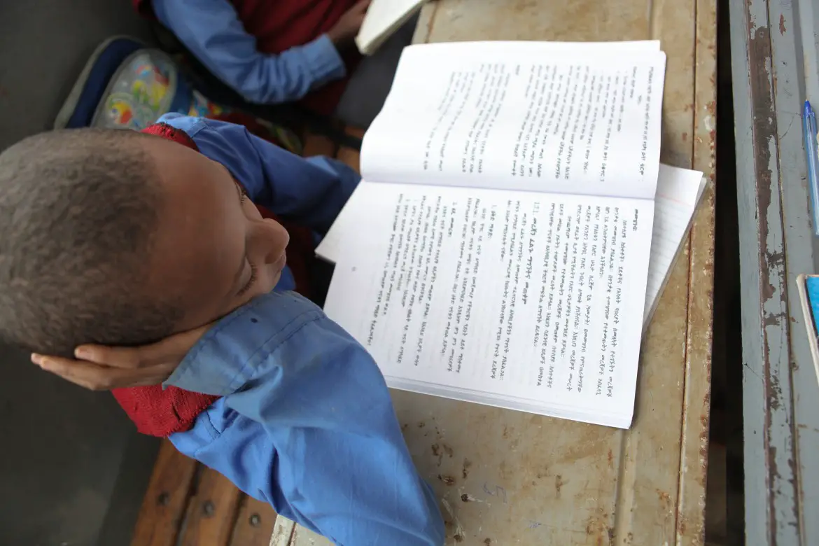 Un jeune garçon lisant à l'école d'Hidassie à Addis-Abéba en Ethiopie. Crédit: GPE/Midastouch