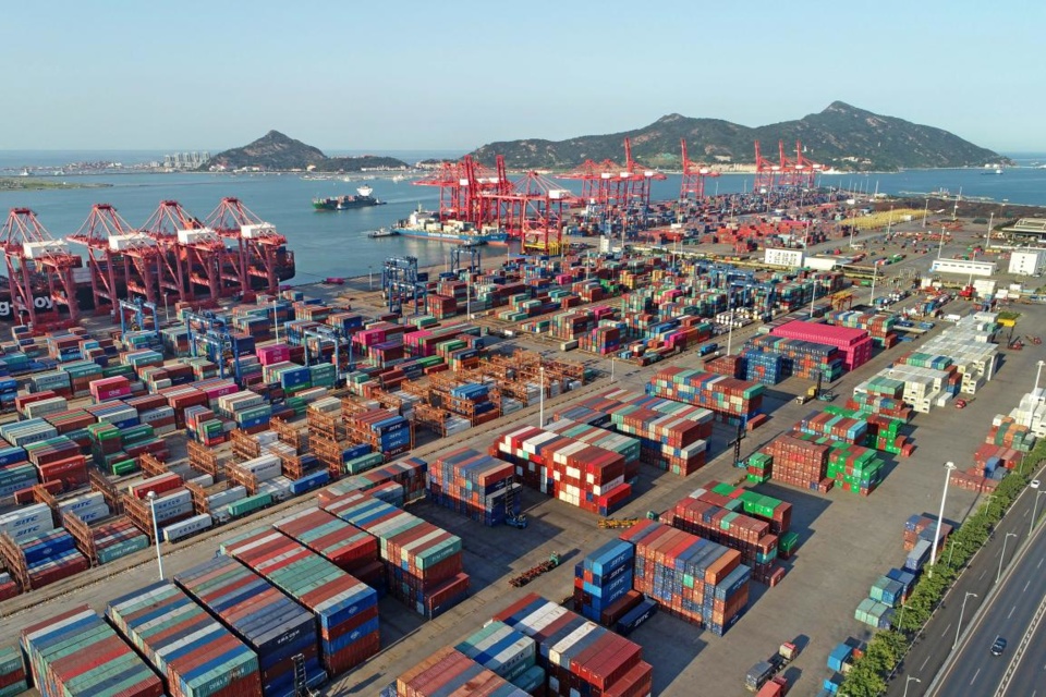 Aerial photo taken on August 30, 2019 shows Lianyungang Port in Lianyungang city, Jiangsu province. (Photo by Wang Jianmin/People’s Daily Online)