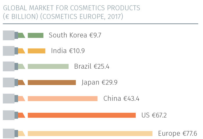 Le marché global des produits cosmétiques (Chiffres de 2017). © DR Le marché global des produits cosmétiques (Chiffres de 2017). © DR