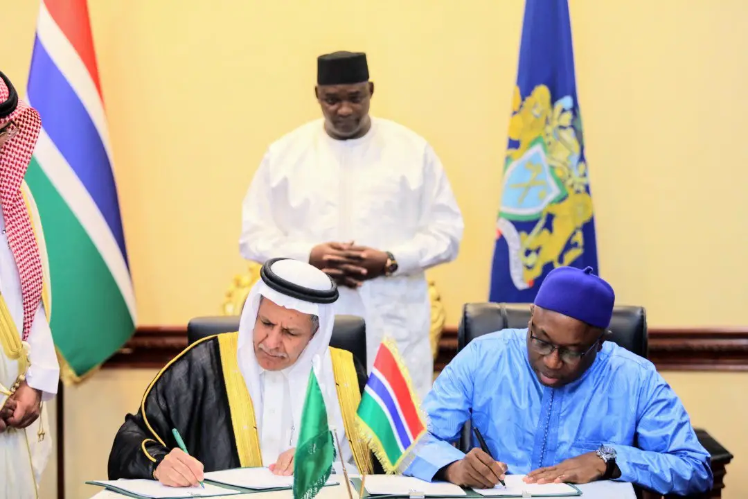 H.E. Eng. Yousef Al-Bassam, SFD Adviser signed the agreement with the Gambian Minister of Finance and Economic Affairs, Hon. Mamboury Njie (Photo : AETOSWire).
