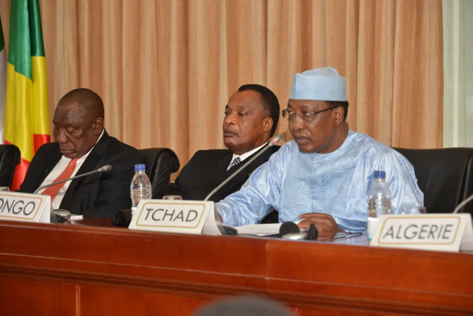 Les présidents sud africains, congolais et tchadiens à l'ouverture des travaux