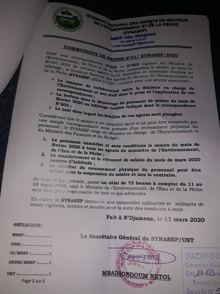Tchad : le ministère de l'Environnement dénonce des écarts de propos et de comportements Tchad : le ministère de l'Environnement dénonce des écarts de propos et de comportements