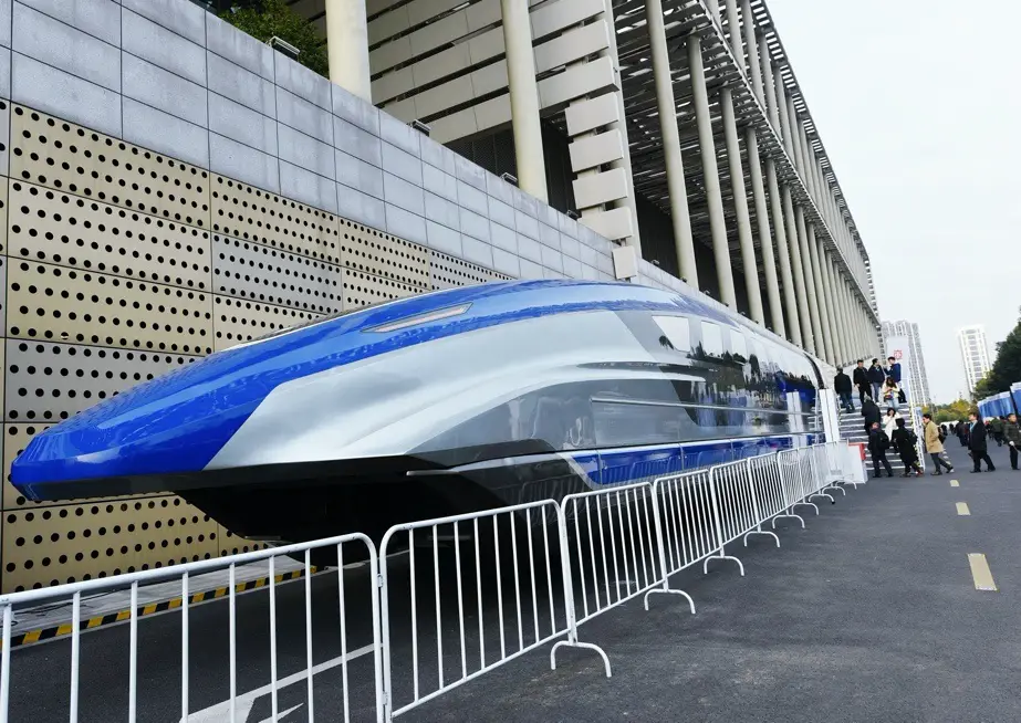 A prototype magnetic-levitation train with a designed top speed of 600 km per hour is exhibited in Hangzhou, east China’s Zhejiang province, December 6, 2019. Photo by Long Wei, /People’s Daily Online
